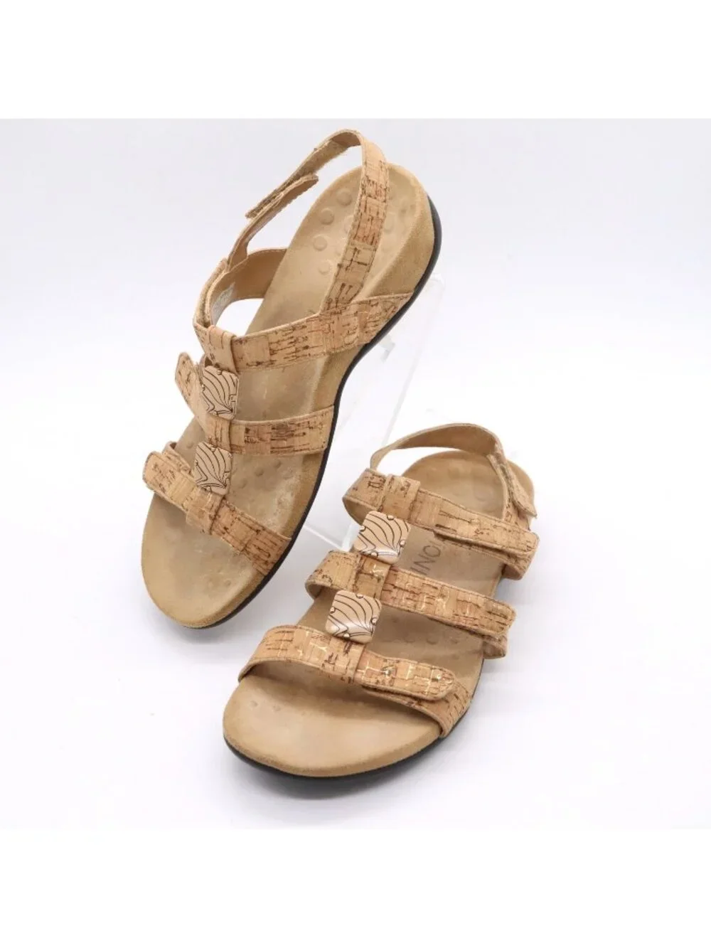 Vionic Sandals Amber Cork Strappy Women's Sz 6 Tan Comfort Orthotic Casual